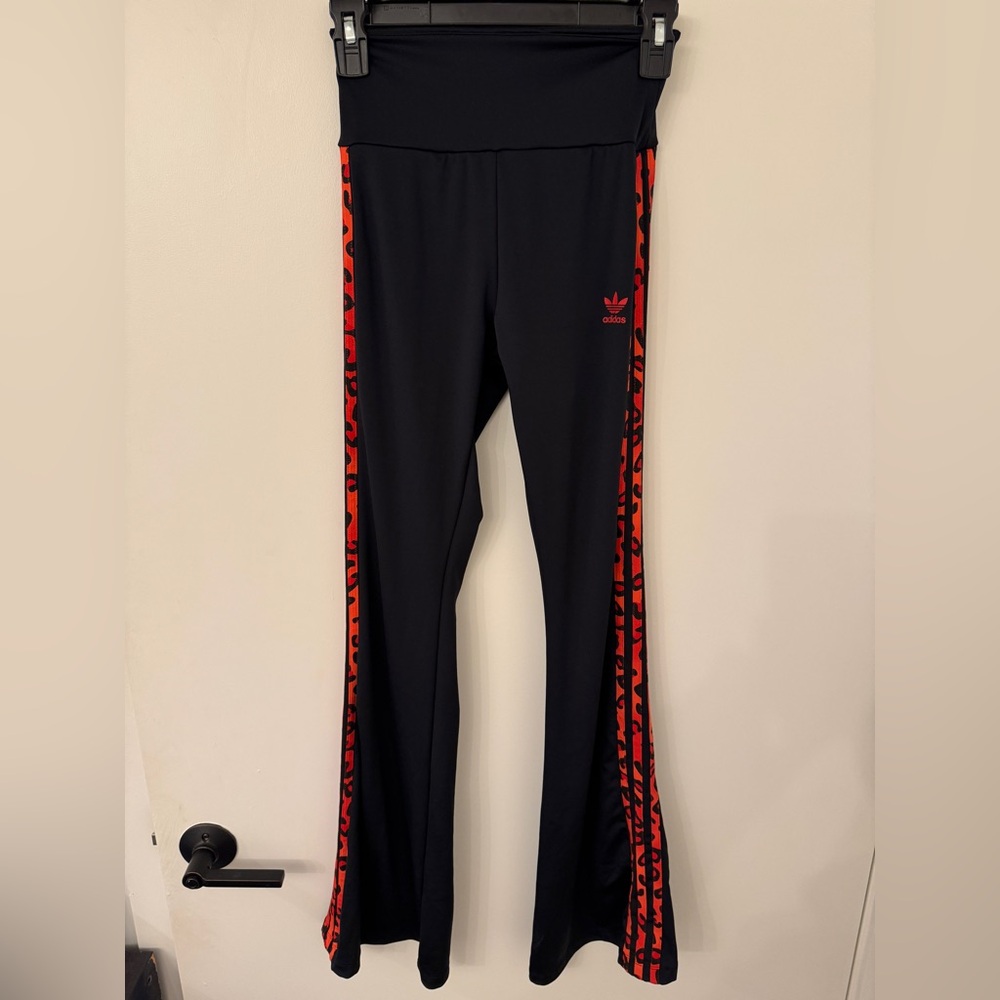 Adidas Black and Leopard Print Flared Leggings